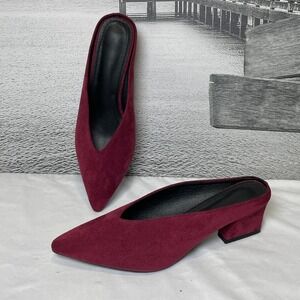 Unbranded Burgundy Pointed Toe Mules 40 Block‎ Heel Slip On Elegant Casual Shoes